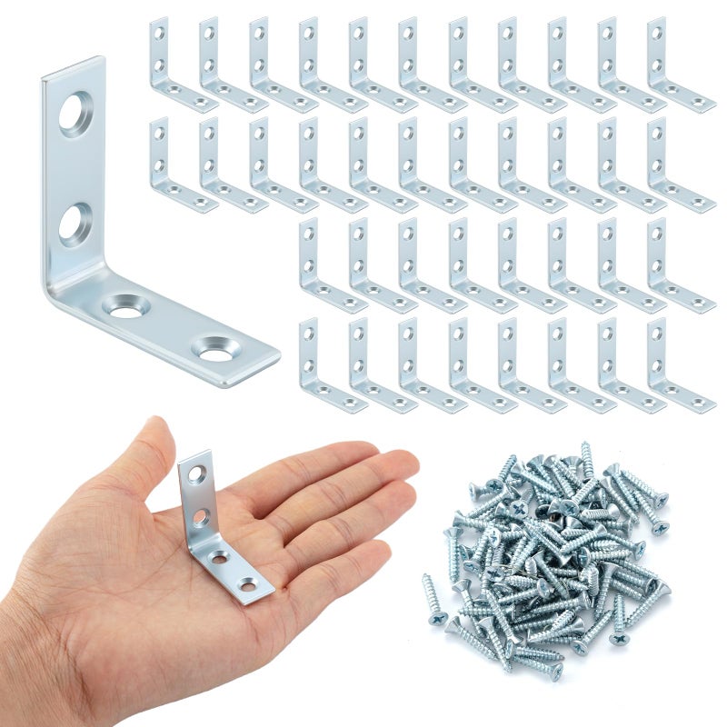 Home Master Hardware 40 Pack L Bracket Corner Braces, Small Metal L Brackets for Wood, 1.5 inch Steel Joist Right Angle Brackets for Wood Shelves Chair Drawer Cabinet with Screws, Zinc Plated HOME MASTER HARDWARE - Image 1